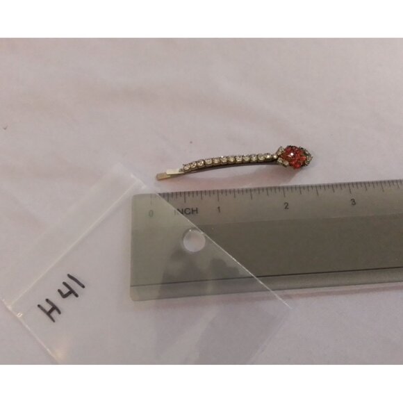 Vintage Rhinestone Hair Bobby Pin Clip With Red & Clear Stones Elegant Design - Picture 3 of 3